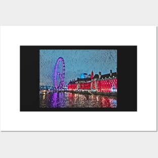 London Eye at night - painterly effect Posters and Art